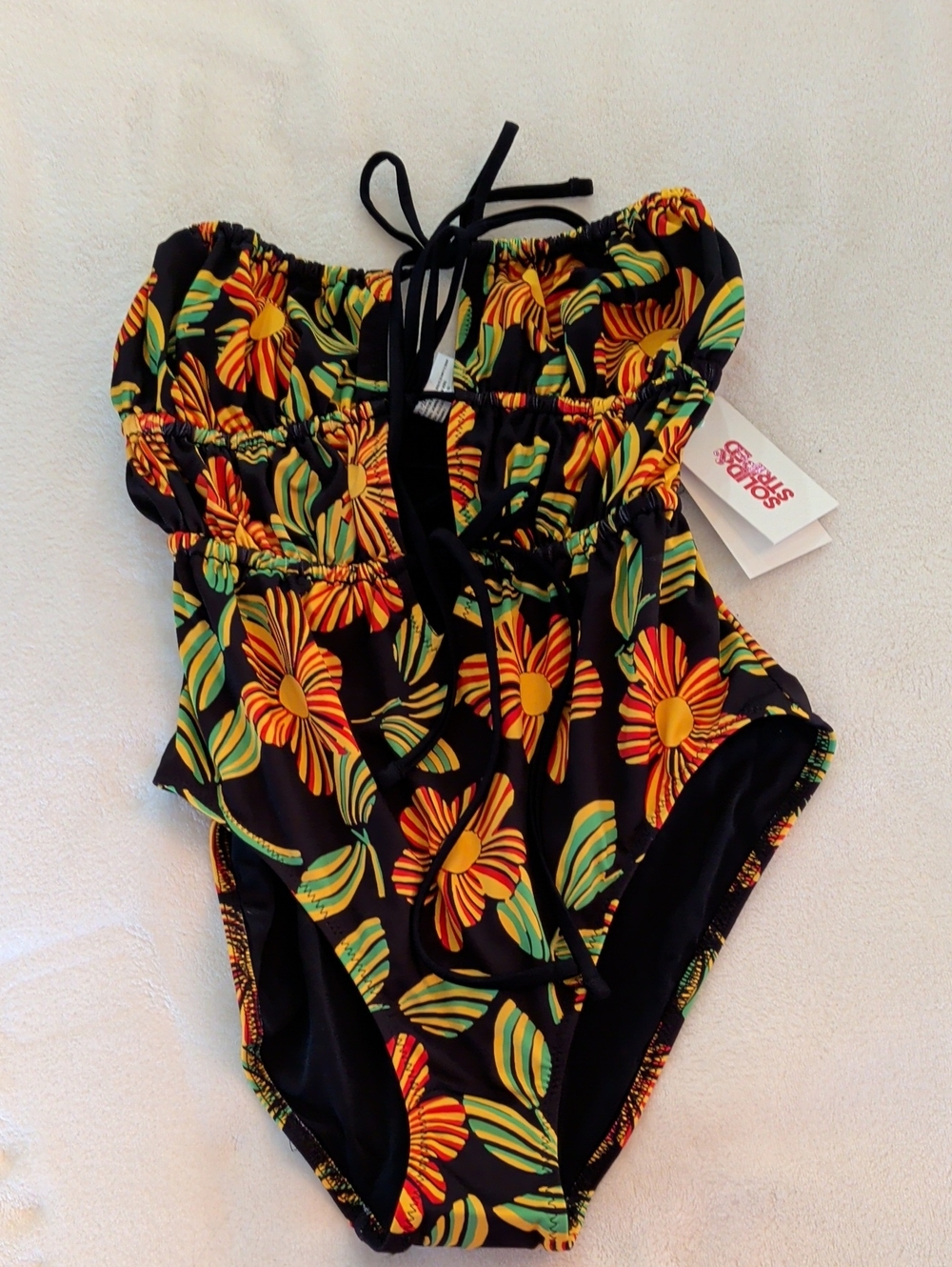 Solid And Striped One Piece Bathing Suit